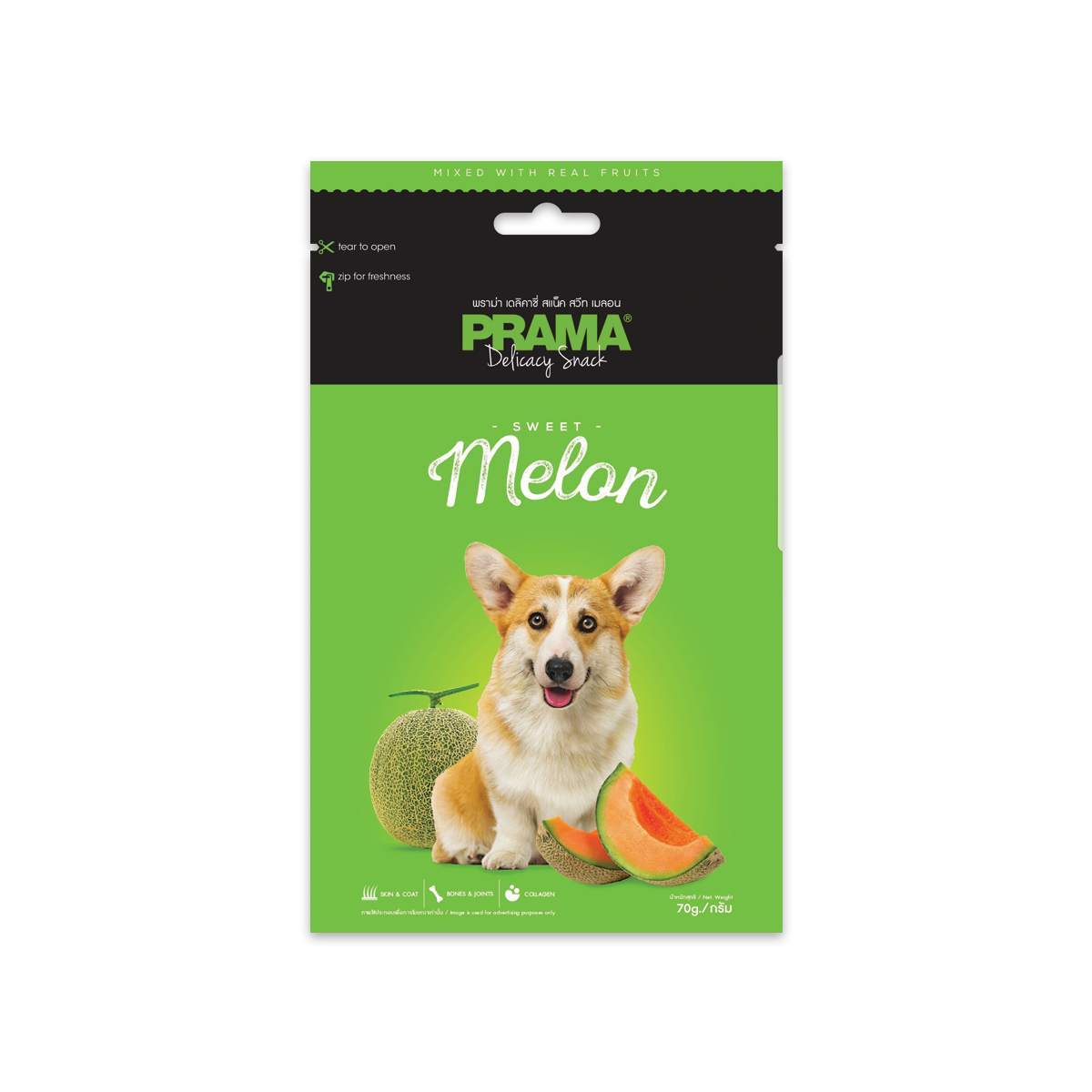 [MANOON] PRAMA Snack Melon Flavor พราม่า ด็อก สแน็ค ขนมสำหรับสุนัขรสเมล่อน ขนาด 70 กรัม