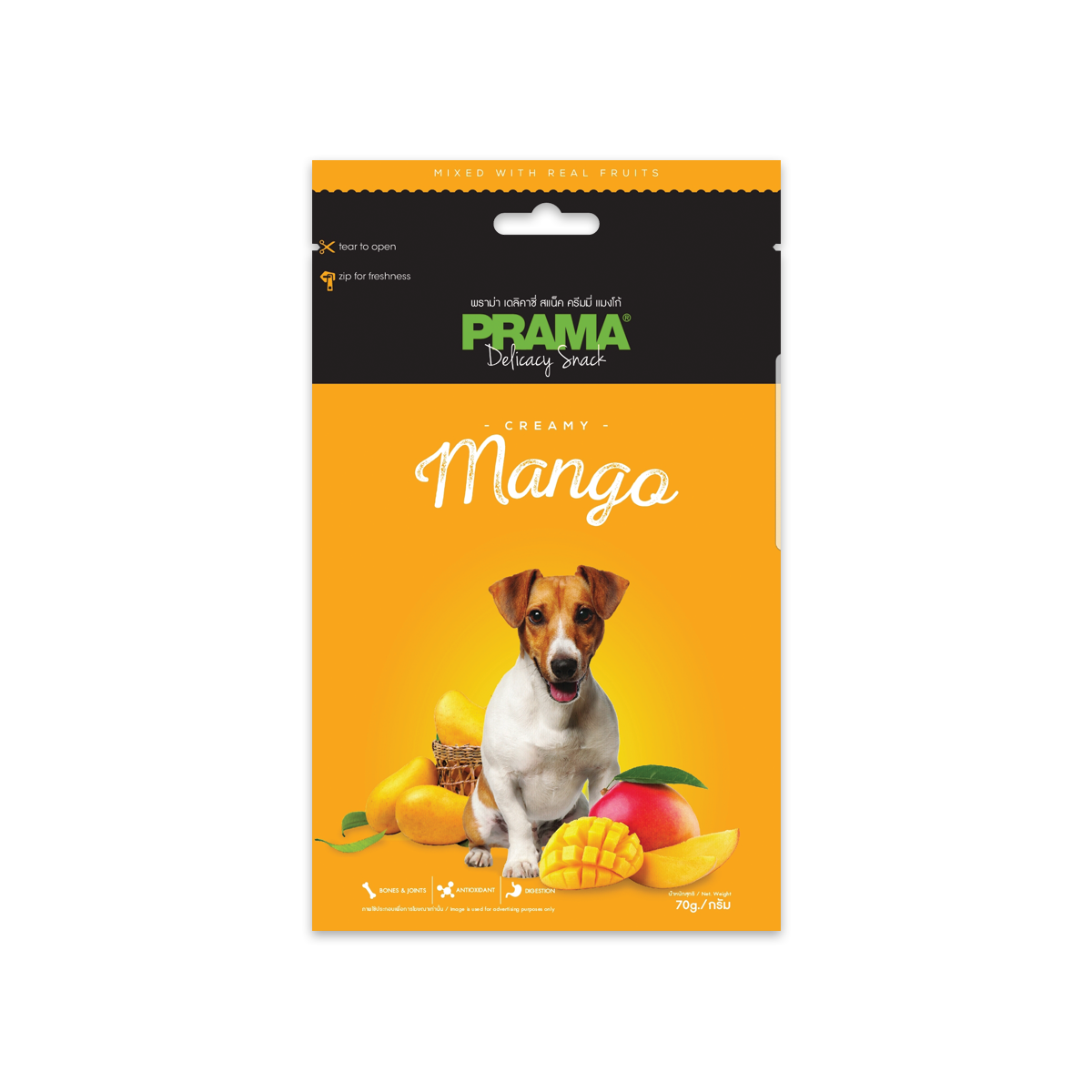 [MANOON] PRAMA Snack Creamy Mango Flavor พราม่า สแน็ค ขนมสำหรับสุนัขรสครีมมะม่วง ขนาด 70 กรัม