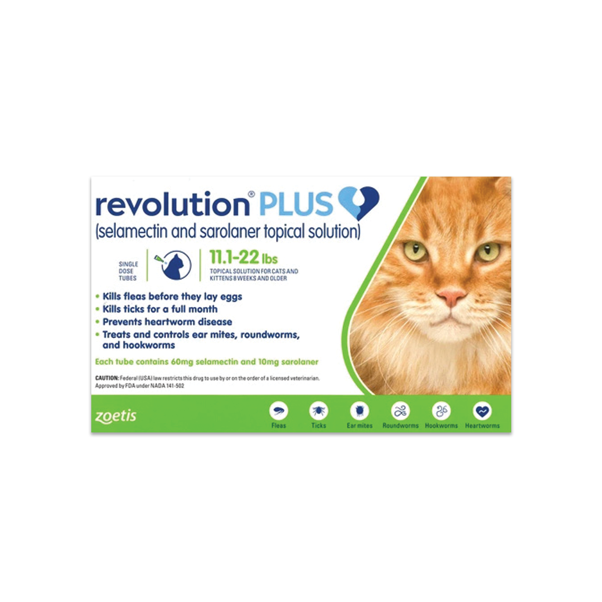 Revolution Plus for Cats เรโวลูชั่น พลัส ยาหยอดกำจัด เห็บ หมัดแมว น้ำหนัก 5.1-10.0 กิโลกรัม