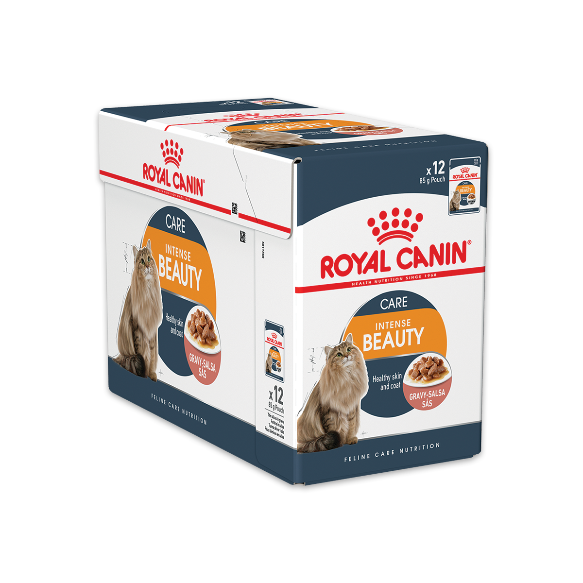 [MANOON] ROYAL CANIN Pouch Intense Beauty Care in gravy โรยัล คานิน อาหารสำหรับแมวโตอายุ 1 ปีขึ้นไป ช่วยดูแลผิวหนังและเส้นขน ขนาด 85 กรัม (12 ซอง)