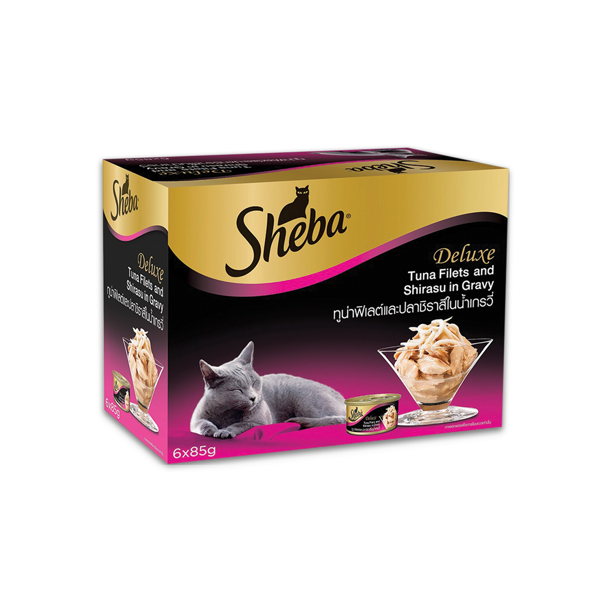 [MANOON] SHEBA Deluxe Multipack ชีบา ดีลักซ์ อาหารแมวรสทูน่าและปลาชิราสึในเกรวี่ ขนาด 85 กรัม (6 กระป๋อง)