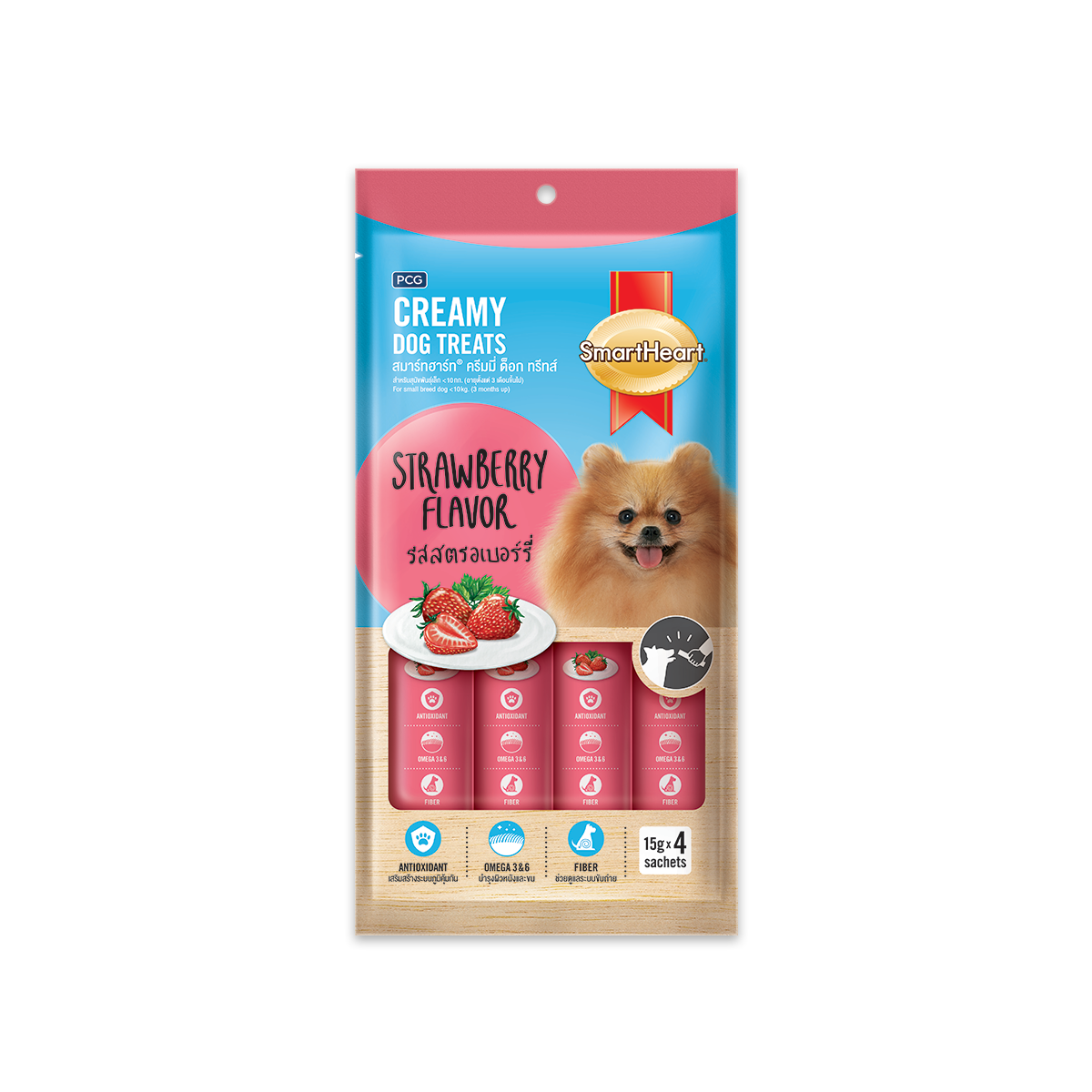 [MANOON] SMARTHEART  Creamy Dog Treats สมาร์ทฮาร์ท ครีมมี่ ด็อก ทรีทส์ รสสตรอเบอร์รี่ ขนาด 15 กรัม (4 ซอง)