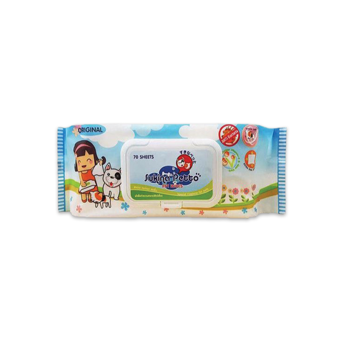 [MANOON] SUKINA PETTO Pet Wipes Original ซูกินะ เพ็ทโตะ ผ้าเช็ดทำความสะอาดสำหรับสัตว์เลี้ยง 70 แผ่น