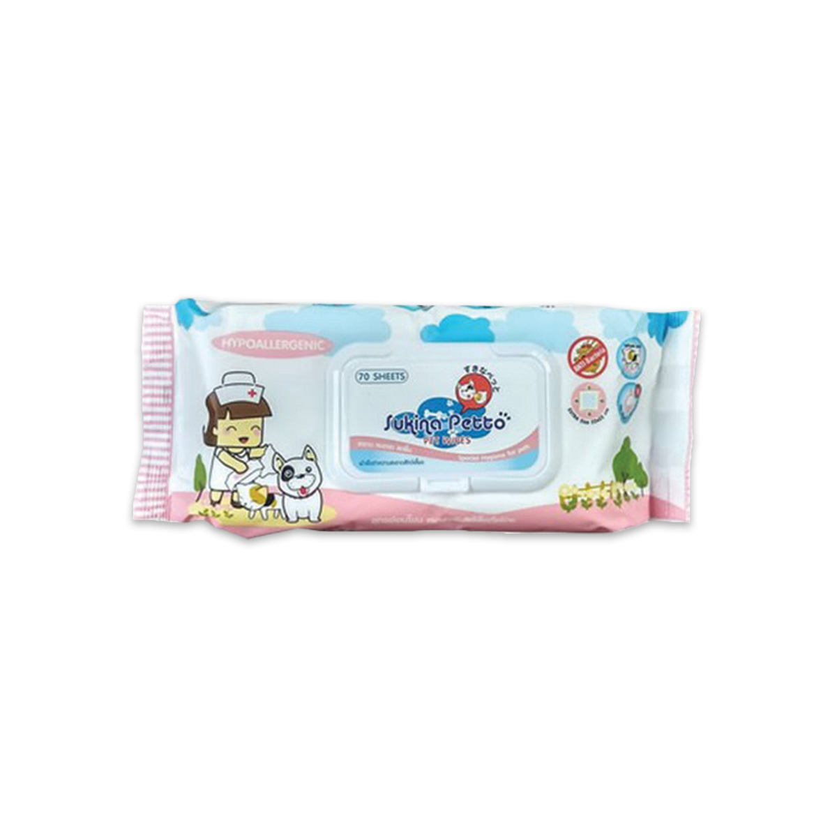 [MANOON] SUKINA PETTO Hypoallergenic ซูกินะ เพ็ทโตะ ผ้าเช็ดทำความสะอาดสำหรับสัตว์เลี้ยง สูตรอ่อนโยนพิเศษ 70 แผ่น