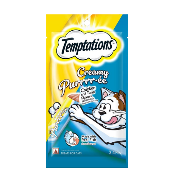 [MANOON] TEMPTATIONS Creamy Purrrr-ee Chicken & Tuna Flavor เทมเทชันส์ ครีมมี่ ขนมแมวเลีย รสไก่และทูน่า ขนาด 12 กรัม