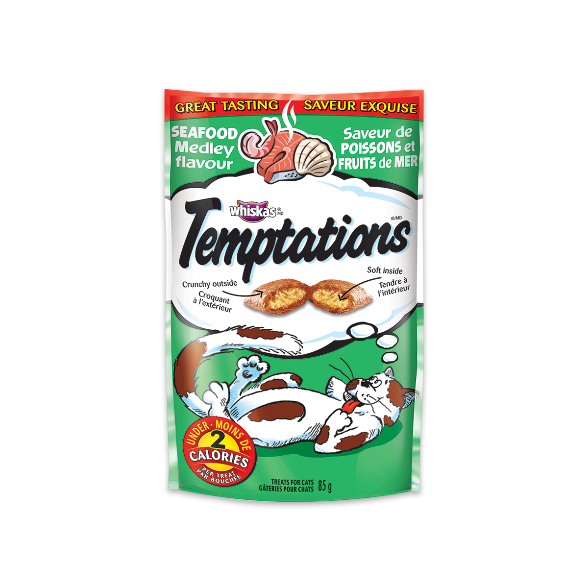 [MANOON] WHISKAS  Temptations วิสกัส เทมเทชันส์ ขนมแมวรสซีฟู้ดเมดเล่ย์ ขนาด 85 กรัม