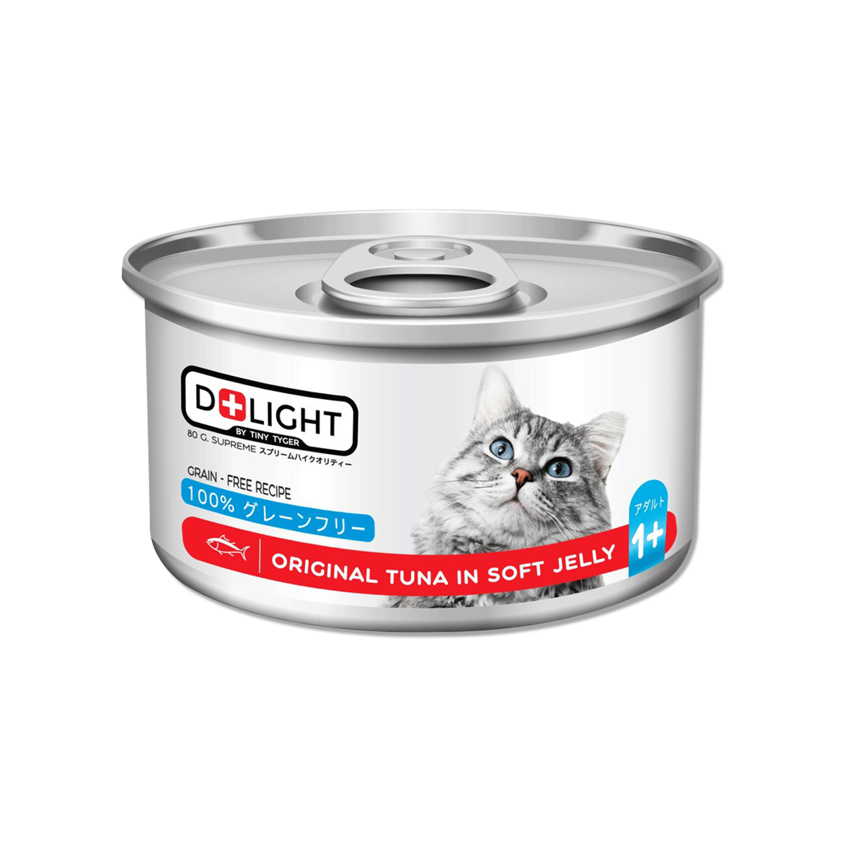 D+LIGHT Tuna In Soft Jelly  ดีไลท์ อาหารแมวกระป๋อง รสทูน่าเนื้อขาวพรีเมี่ยมในเจลลี่นุ่ม 80 กรัม