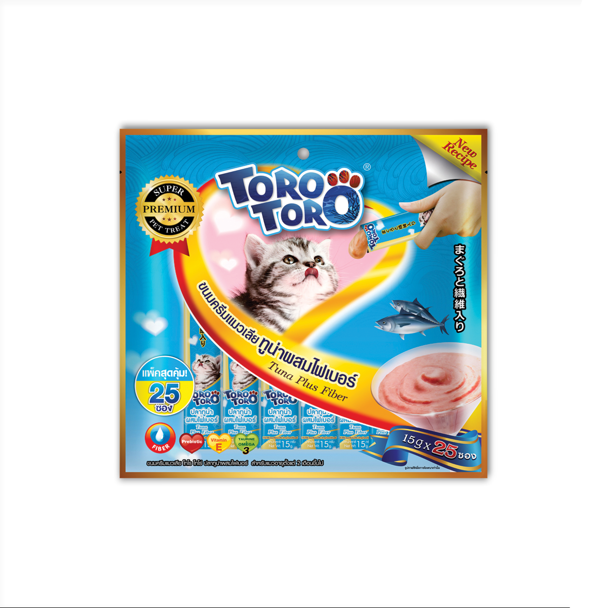 [MANOON] TORO Cat Liquid Lick Snack Tuna Plus Fiber โทโร่ ขนมครีมแมวเลีย ปลาทูน่าผสมไฟเบอร์ ขนาด 360 กรัม (25 ซอง)