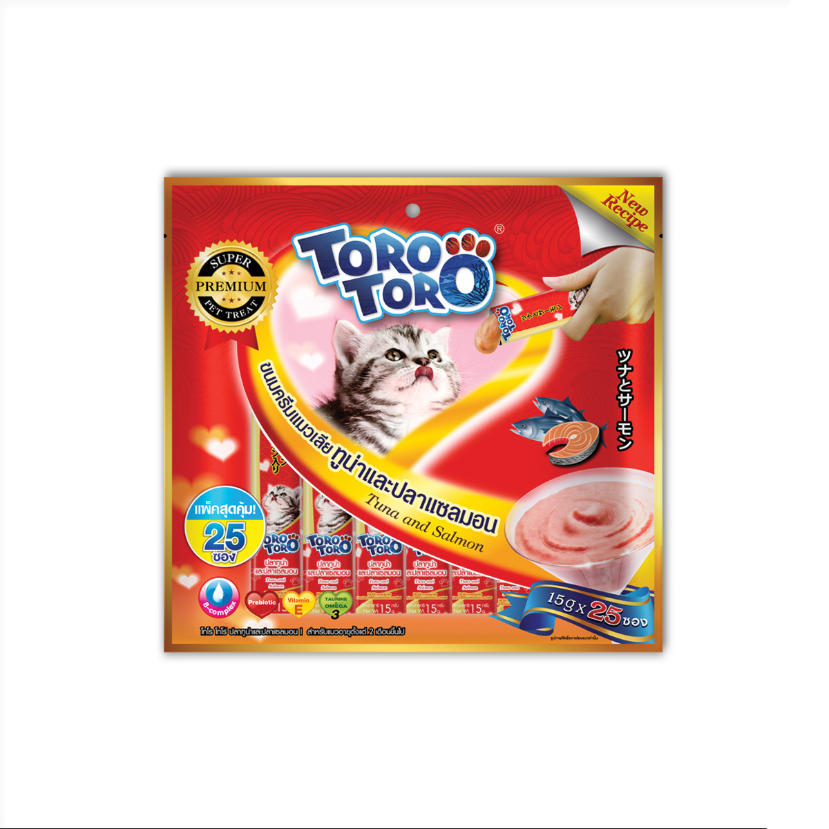 [MANOON] TORO Cat Lickable Treat Tuna and Salmon โทโร่ ขนมครีมแมวเลีย ปลาทูน่าและปลาแซลมอนผสมวิตามินรวม ขนาด 360 กรัม (25 ซอง)