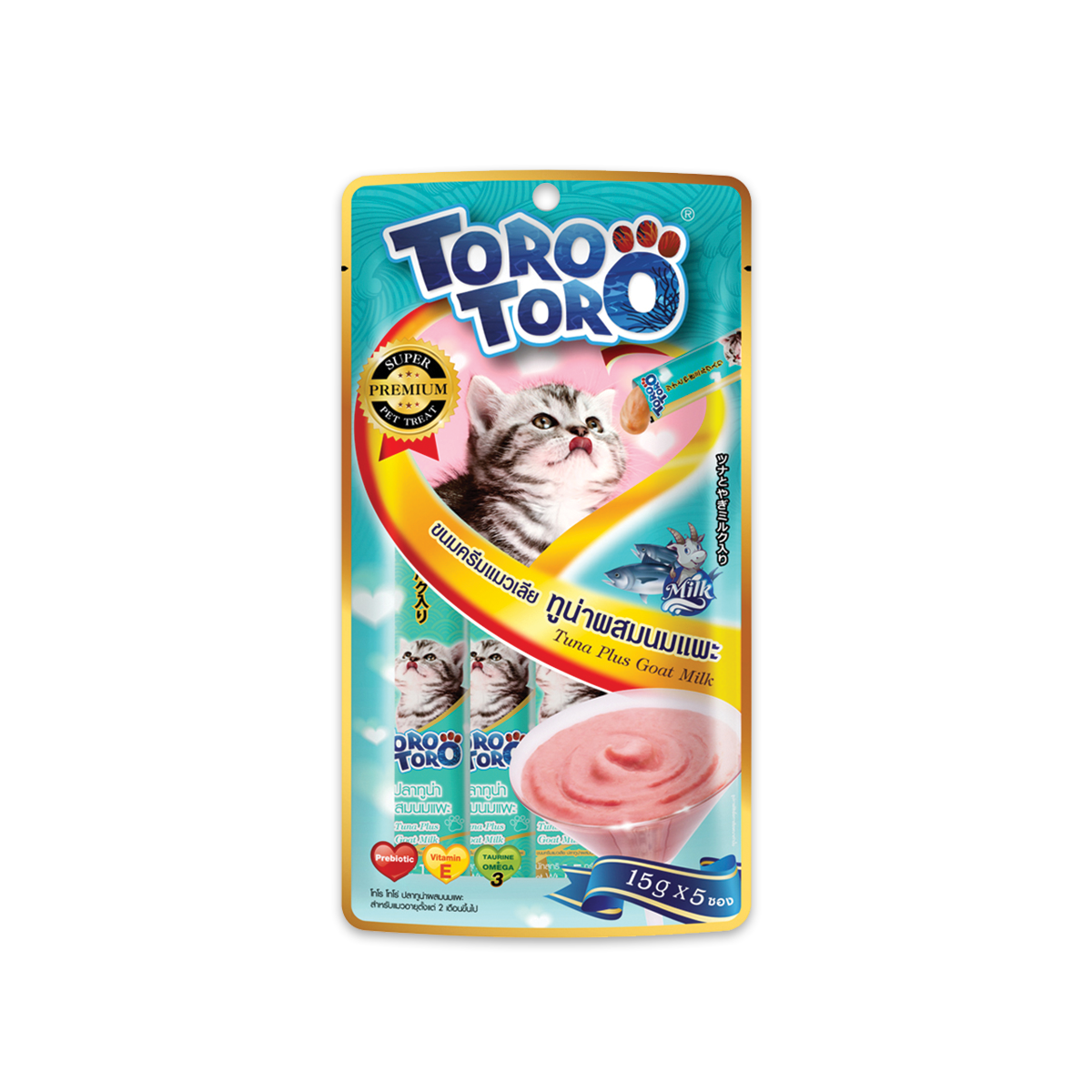 [MANOON] TORO Cat Liquid Lick Snack Tuna Plus Fiber + Tuna Plus Goat Milk โทโร่ ขนมครีมแมวเลีย ทูน่าผสมนมแพะ ขนาด 15 กรัม