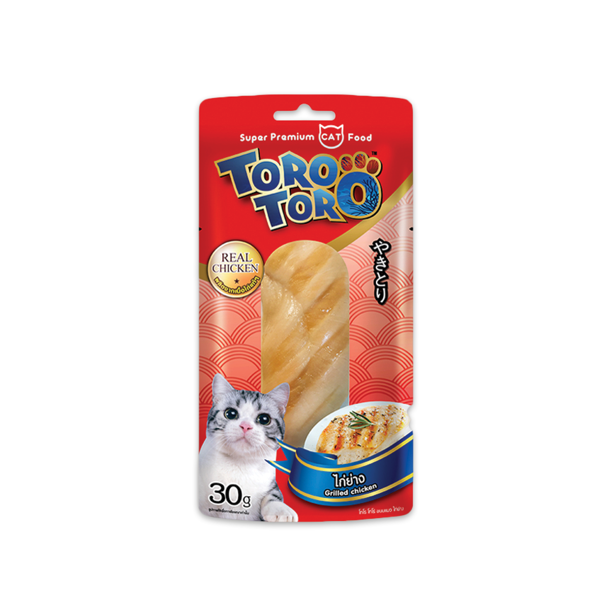 Toro Toro Grilled Chicken โทโร โทโร่ อาหารว่างสำหรับแมวไก่ย่าง ขนาด 30 กรัม (12 ซอง)