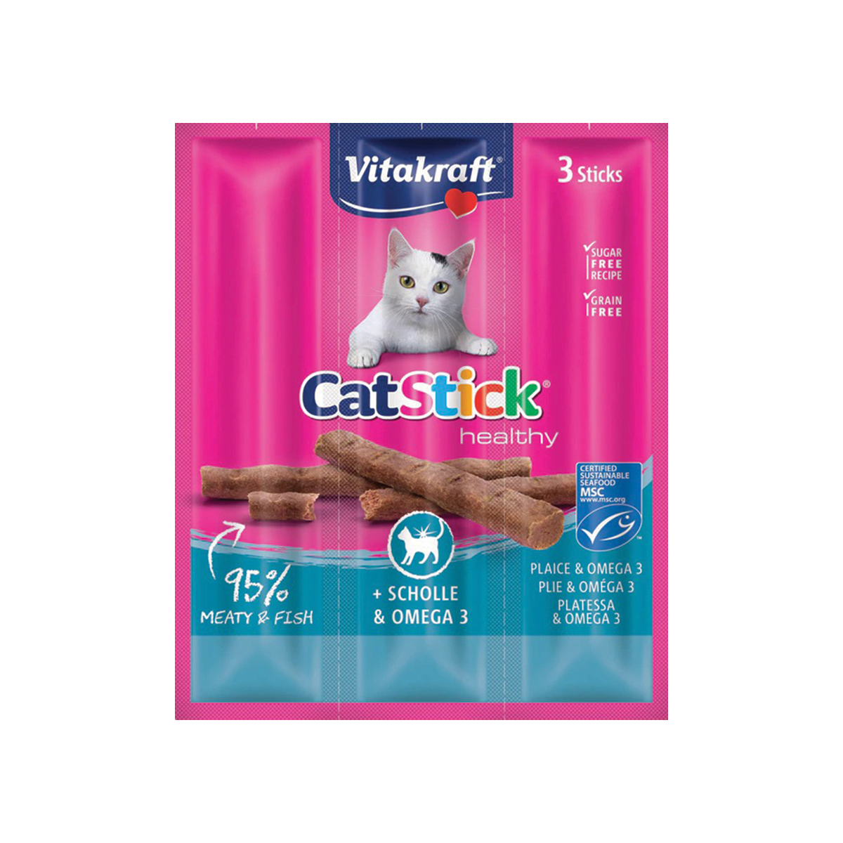 [MANOON] VITAKRAFT  Cat Stick Plaice Flavor ไวต้าคราฟ แคทสติ๊ก ขนมแมวแท่งนิ่ม รสปลาปลาเพลซ ขนาด 18 กรัม