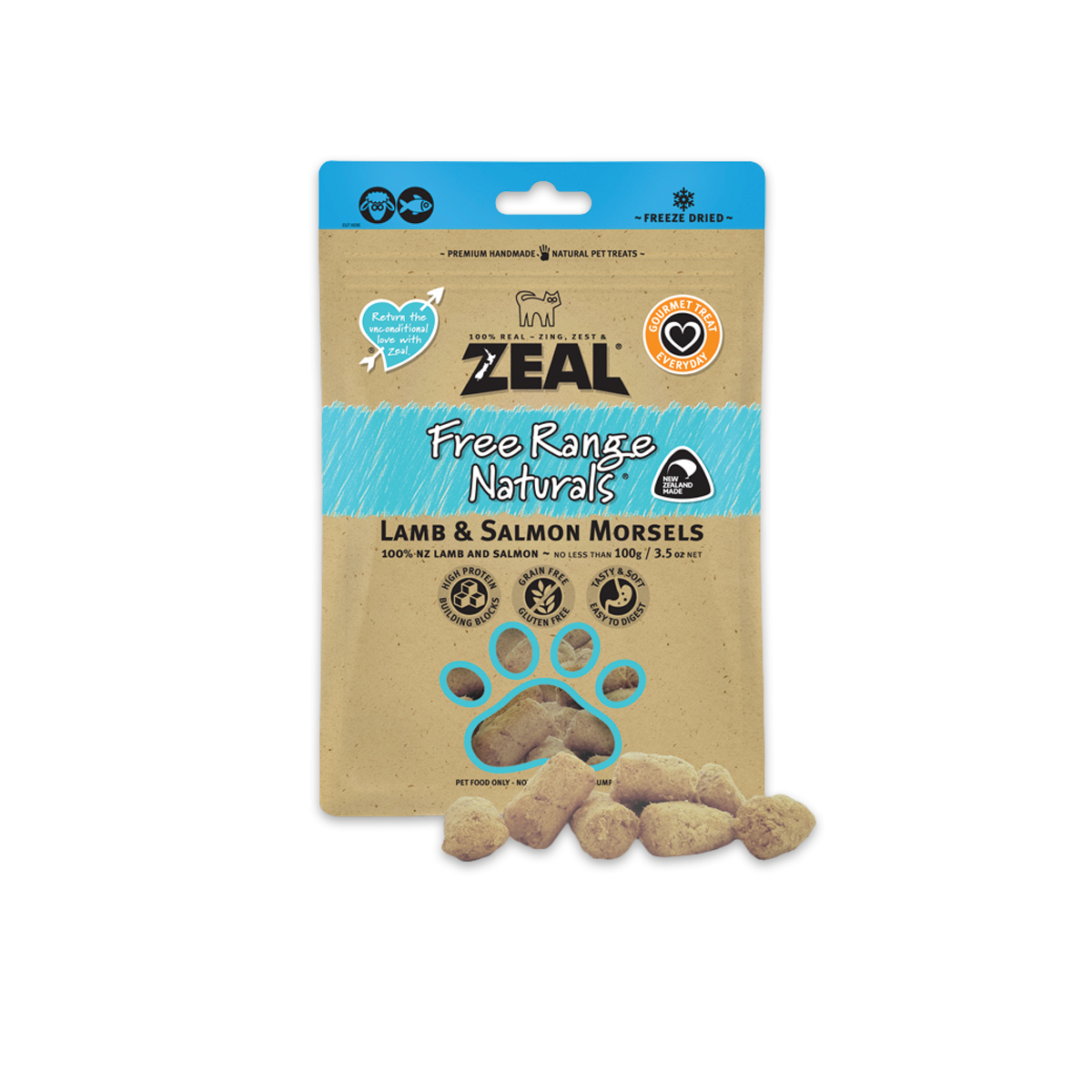Zeal Freeze Dried Lamb&Salmon Morsels ซีล เนื้อแกะและปลาแซลมอน ขนาด 100 กรัม