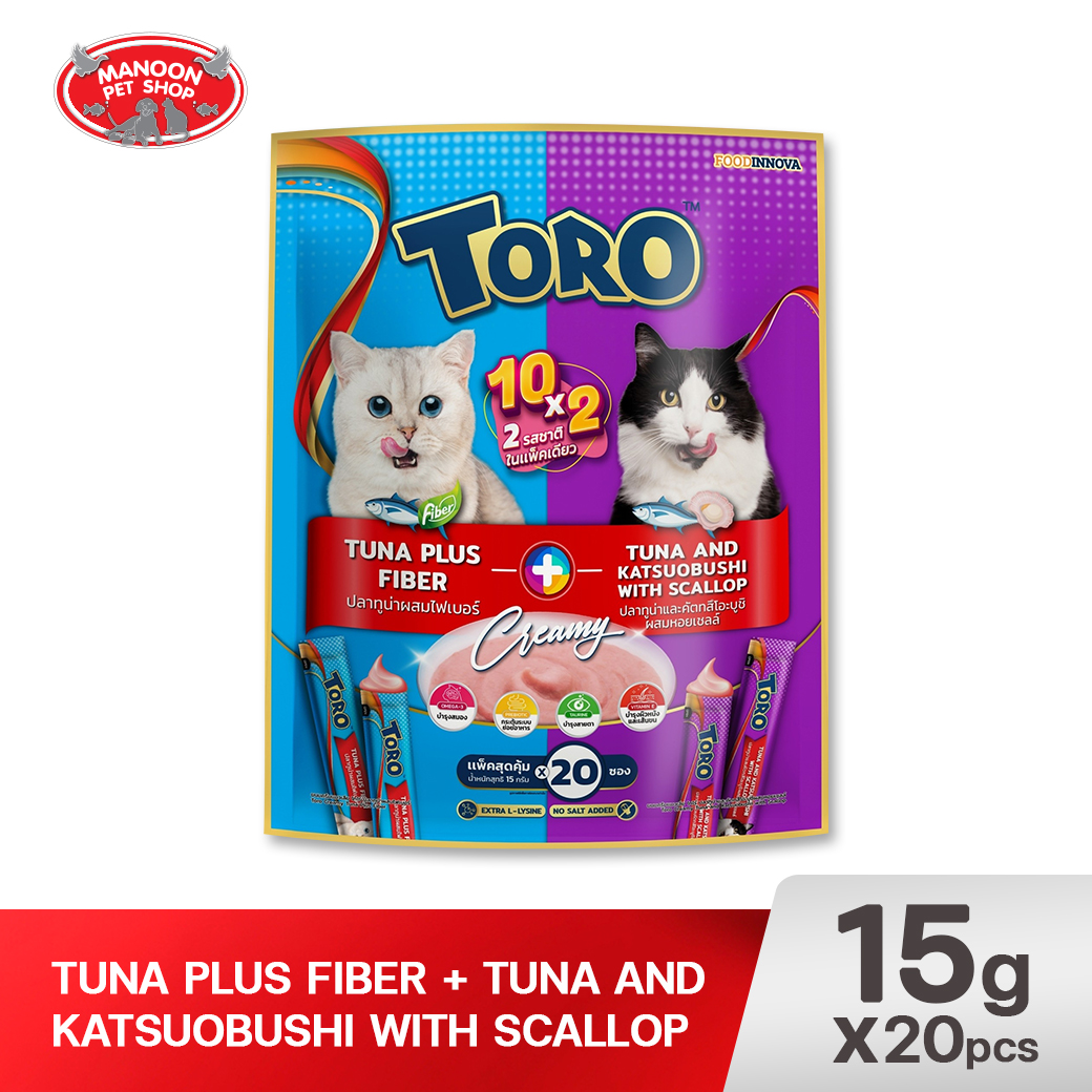 TORO ครีมแมวเลีย มิกซ์ ไฟเบอร์และหอยเชลล์ 15g.x20ชิ้น